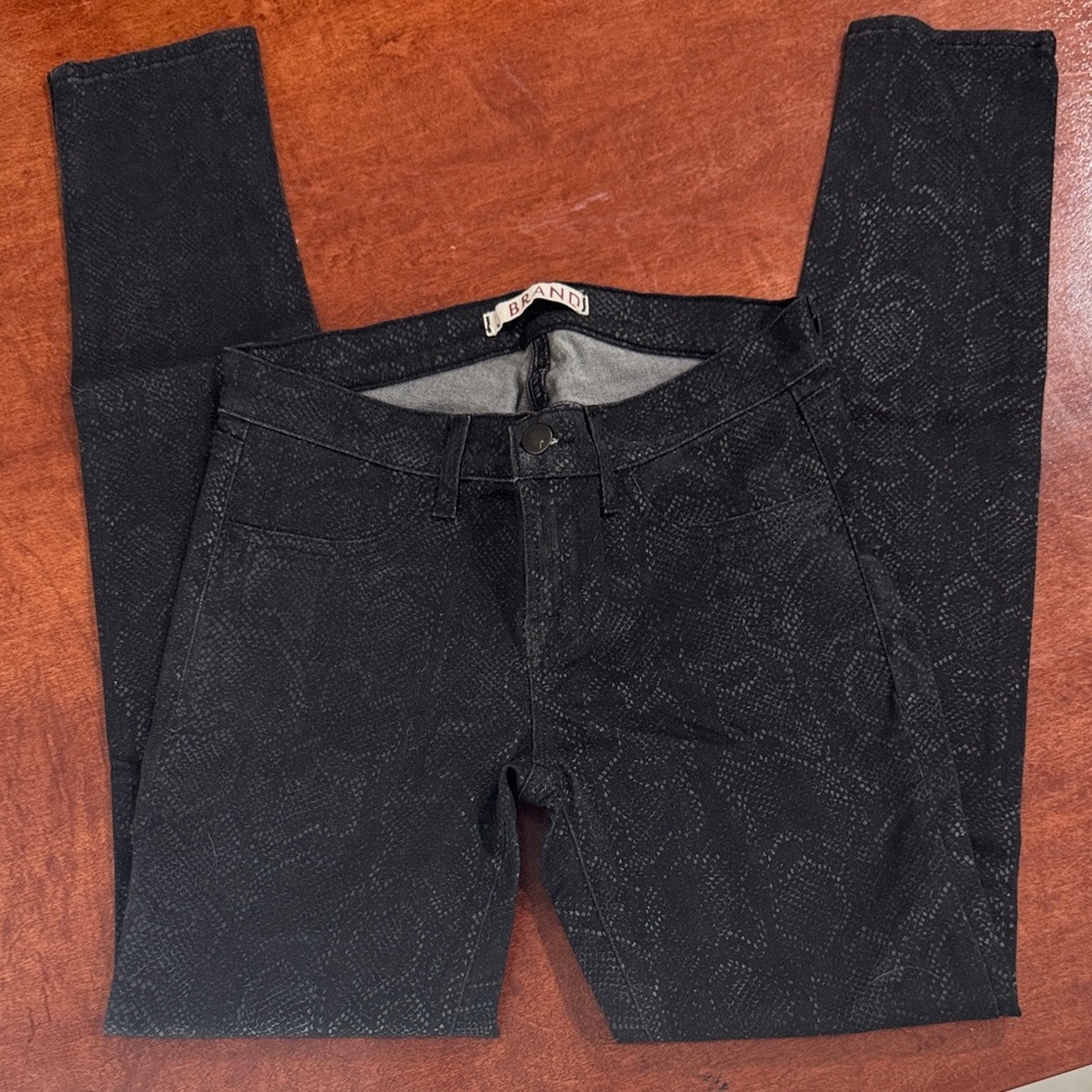 J Brand Black/Pewter Matte Boa, Coated Mid-rise Skinny Jeans